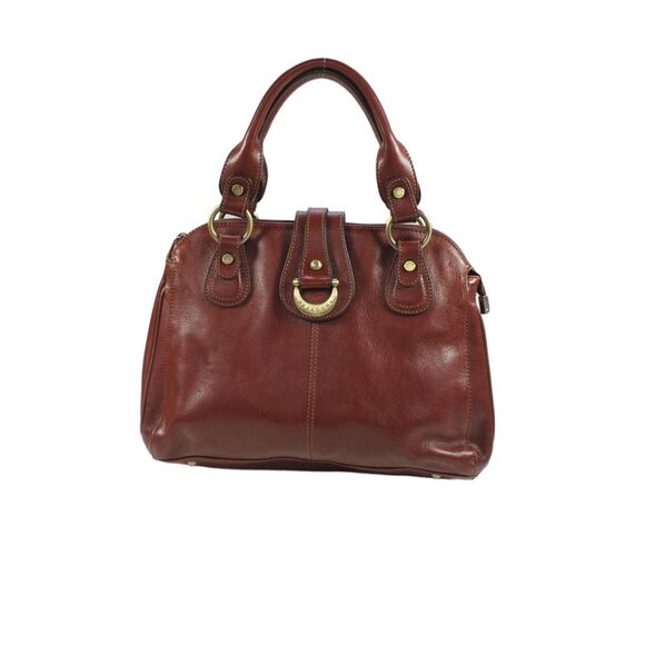 Hexagona Handbags - Hexagona Womens Double Handle Zip Top Leather Shoulder Handbag Brown